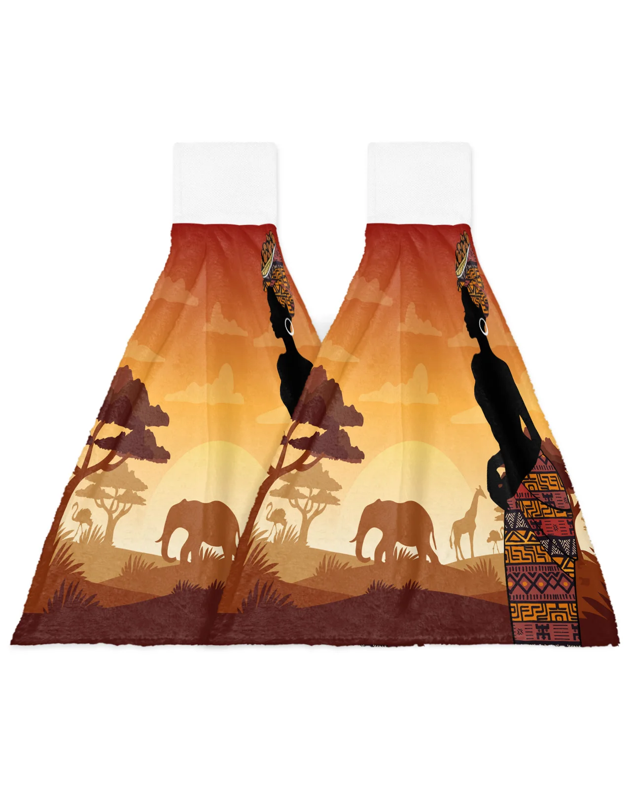 Africa Woman Giraffe Elephant Silhouettes Bathroom Hand Towel Kitchen Absorbent Hand Towels Custom Hanging Wipe Towel Hand Cloth