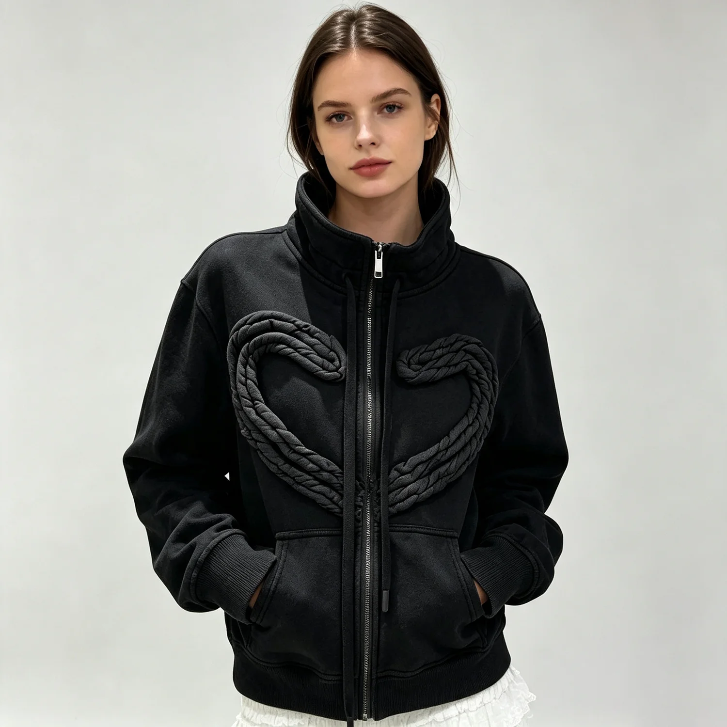 Embroidery Zip Up Hoodie - PUAL 2026 Damen Zip-Up Hoodie mit