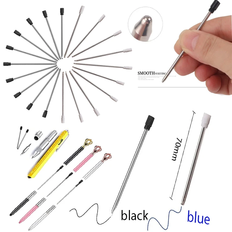 10/30/50pcs metal rolling ballpoint pen refill 70mm length crystal pen replacement metal refill suitable for various occasions