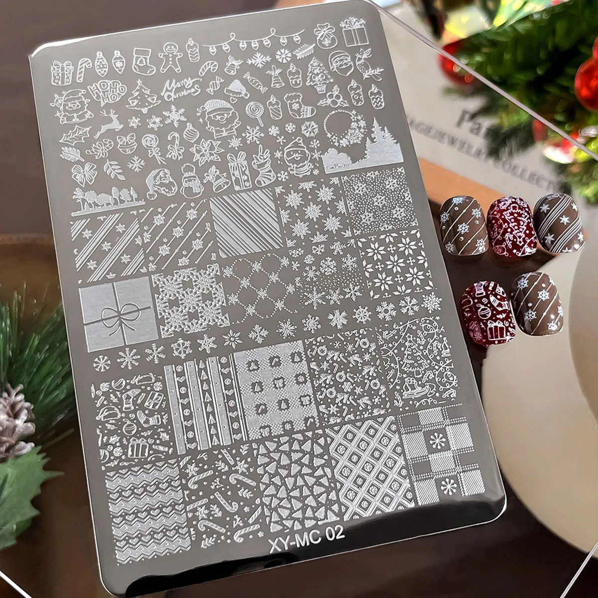 Gotische Buchstaben Nagelkunst Transferdruck Stahlplatte Nagelkunst Silikonstempel Weihnachtsserie Maniküre-Werkzeug Vorlagen – Detail 6