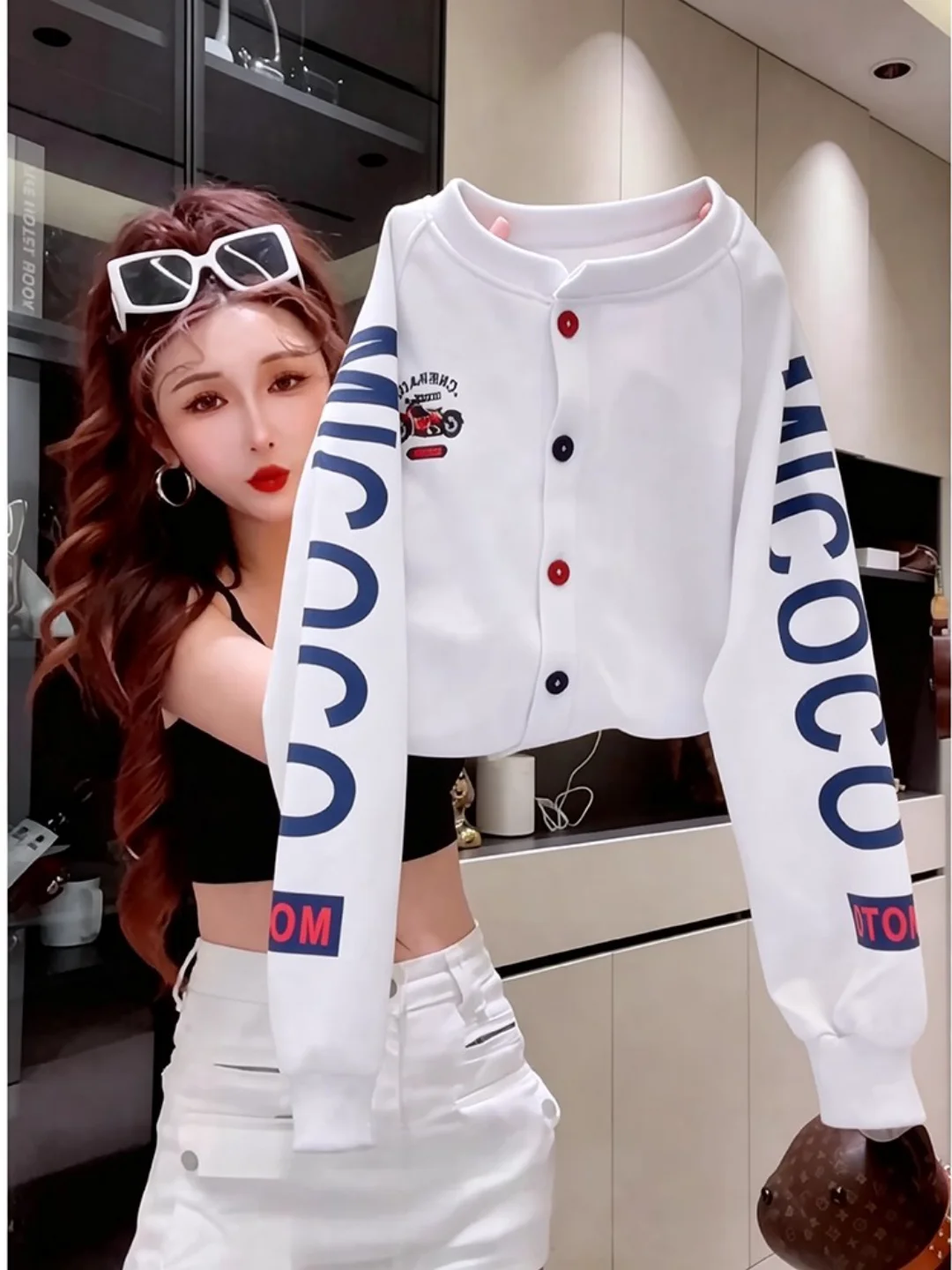 

2026 New round Neck Printed Open Cardigan Women's Loose Slimming Stylish Age-Defying Versatile Sweater Jacket Spring Commute ...