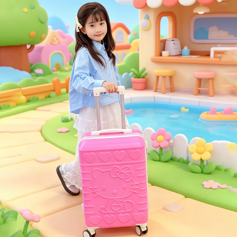 

20 Inches Hello Kittys Girl's Luggage Cute Cartoon Boarding Suitcase Universal Wheel Travel Case Bags for Woman Kawaii Cartoon