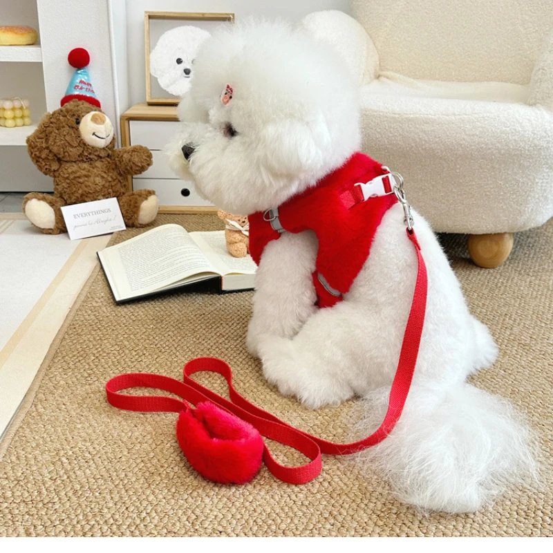 INS Cute Dog Harness Chest Back Set Autumn and Winter Harness and leash Set for Small Dogs Bichon Pet Plushes Cat Dog Products