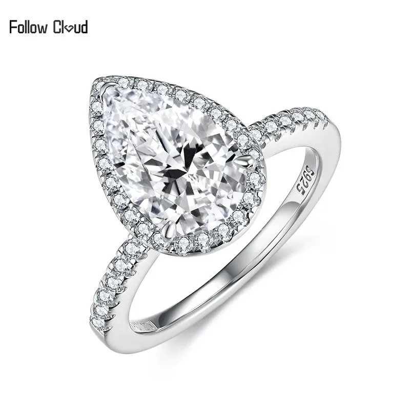 Follow Cloud 3.0 Carats 7*11mm Waterdrop Shape Moissanite Diamond Engagement Rings for Women 925 Sterling Silver Wedding Band