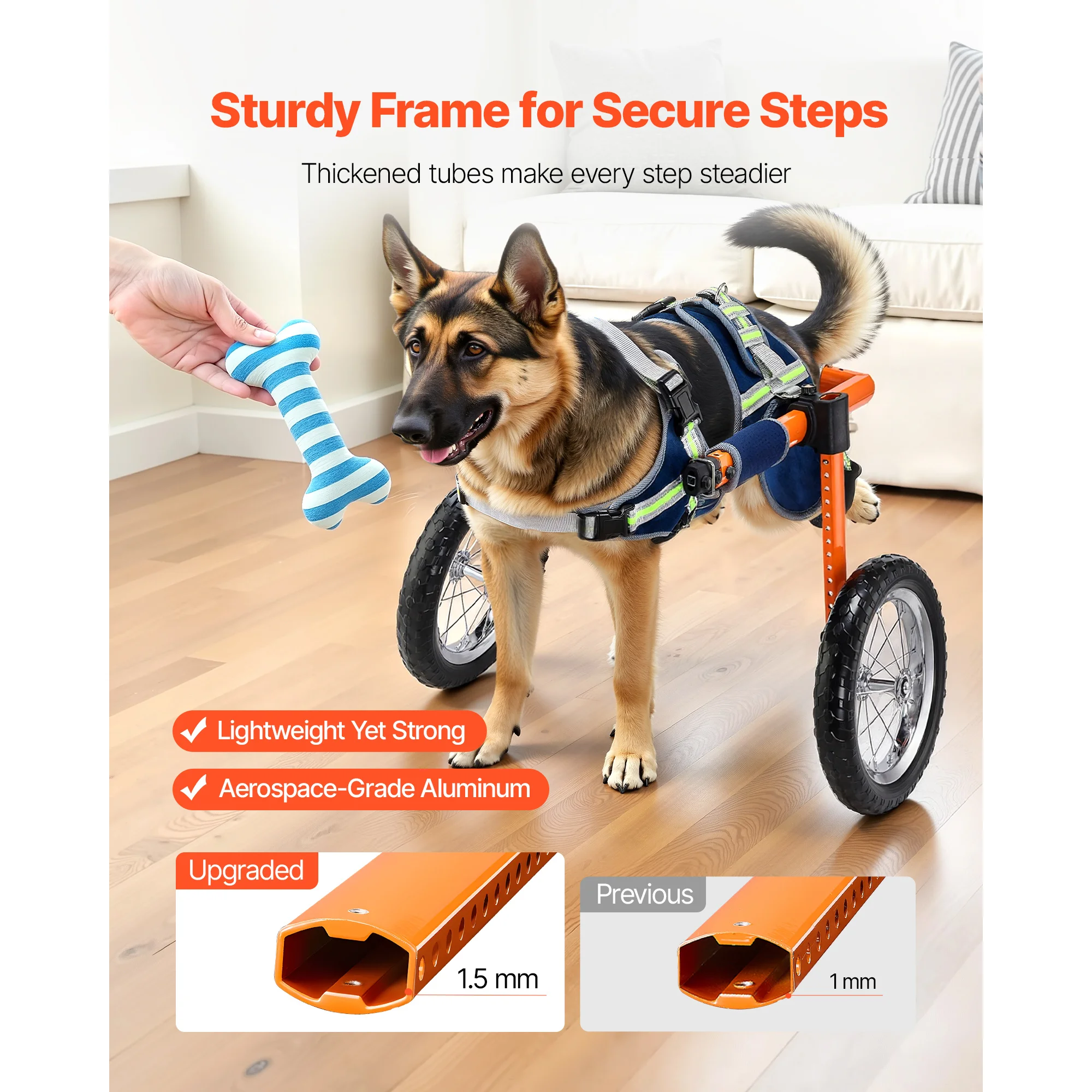 Lightweight 2-Wheel Dog Wheelchair for Hind Legs – Adjustable Height, Width & Length | Shock-Absorbing Wheels | Suitable for Med view 8