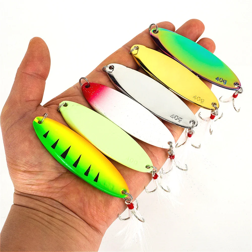 

Spoon Fishing Lure Metal Jig Hard Bait Jigging Wavy Wobble for Winter Pike Trout Wobbler Spinners Tackle 6pcs Set 20g 30g 40g