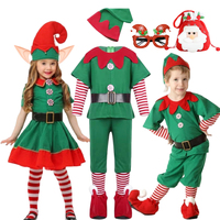 New Year Elf Costume For Kids Girl Boy Green Santa Claus Suit Set With Hat Children Fancy Christmas Party Dress Set Performance