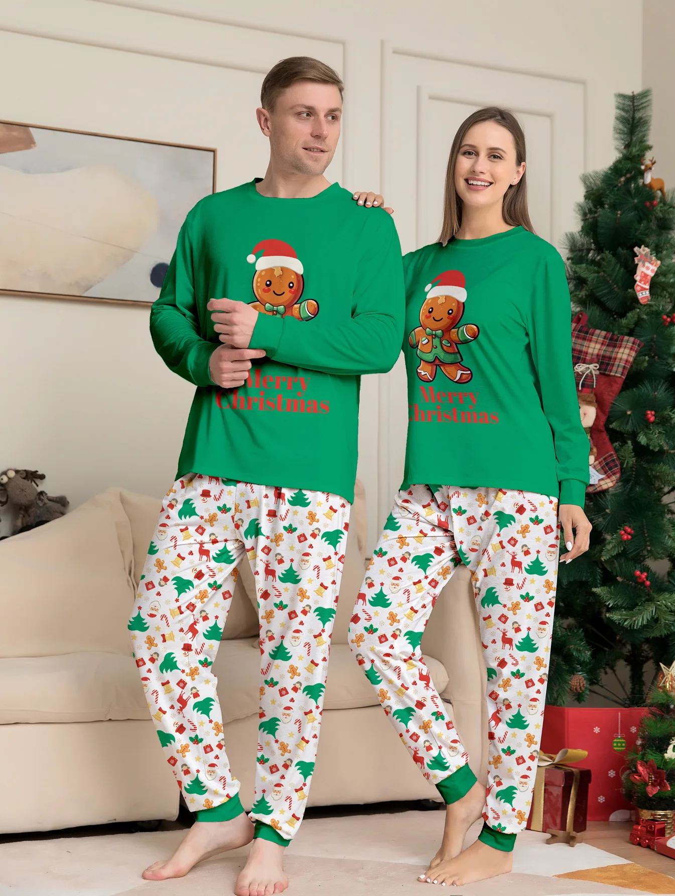 2024 New Year\'s Clothing Christmas Family Matching Outfits Pajamas Sets Cartoon Print Nightwear Mom Dad Kids Baby Xmas Sleepwear