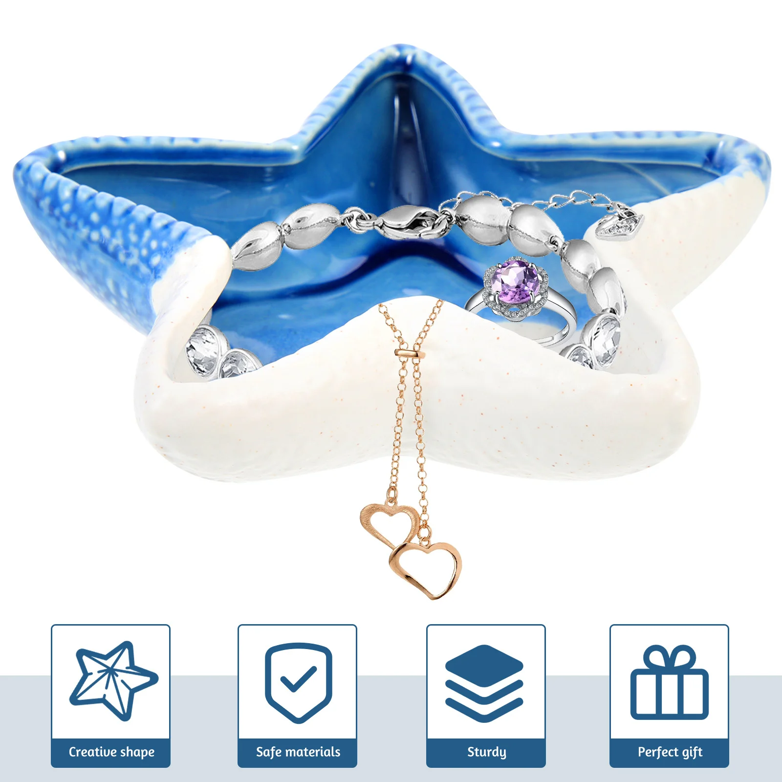 

Ocean Theme Key Organizer Tray Thickened Ceramic Jewelry Storage Holder Multifunctional Decorative Trinket Dish for Desktop