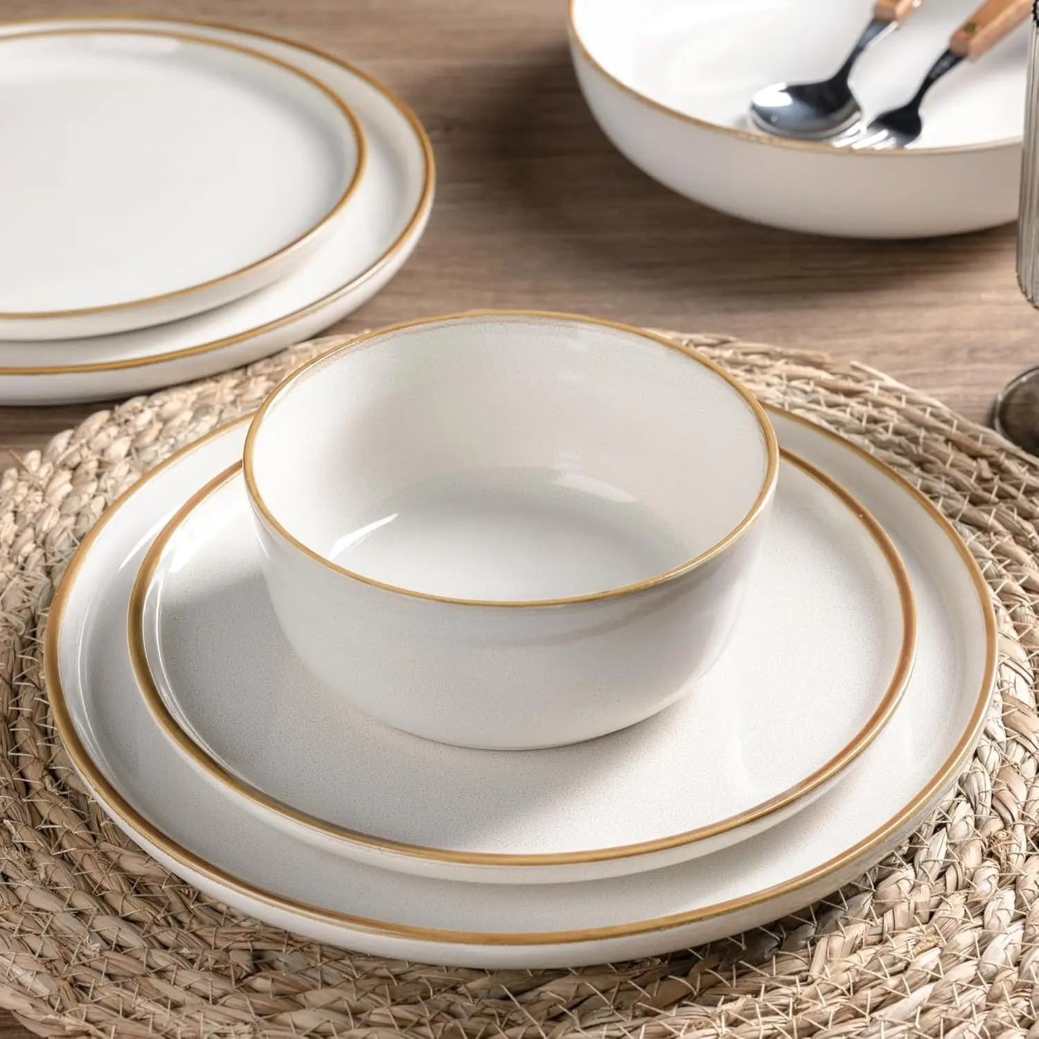 Ceramic Dinnerware Sets for 4, 12 Pieces Stoneware Plates and Bowls Sets, Chip and Scratch Resistant Dishes, Dishwasher