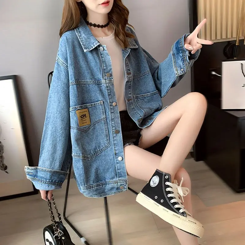 2024 Jacken für Frauen Vintage einfache Denim koreanische College Girls Basic Jeans jacke stilvolle Turn-Down-Kragen Damen Outwear