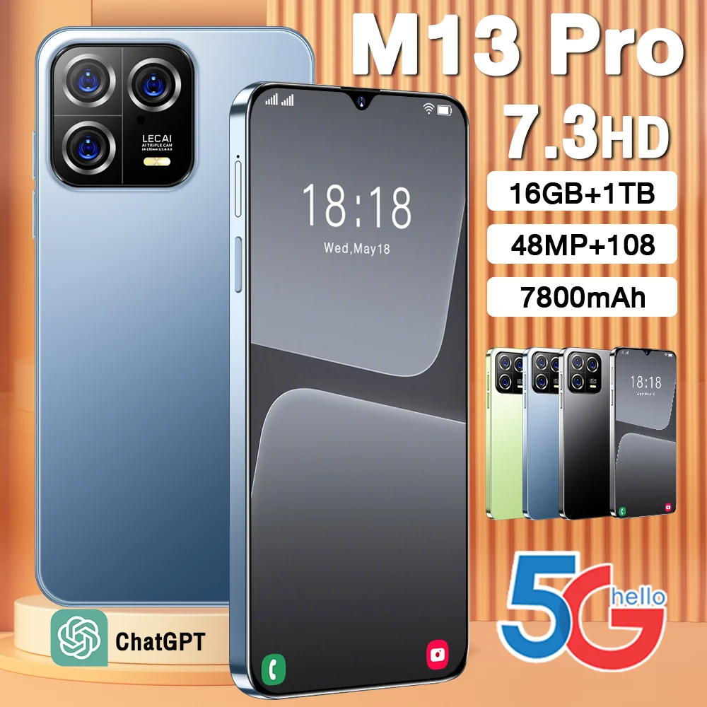 M13pro 5G Mobile Phone 7.3 Screen SmartPhone Original 16GB+1TB Dual Sim Celulares Android Unlocked 7800mAh Gaming Cell Phone