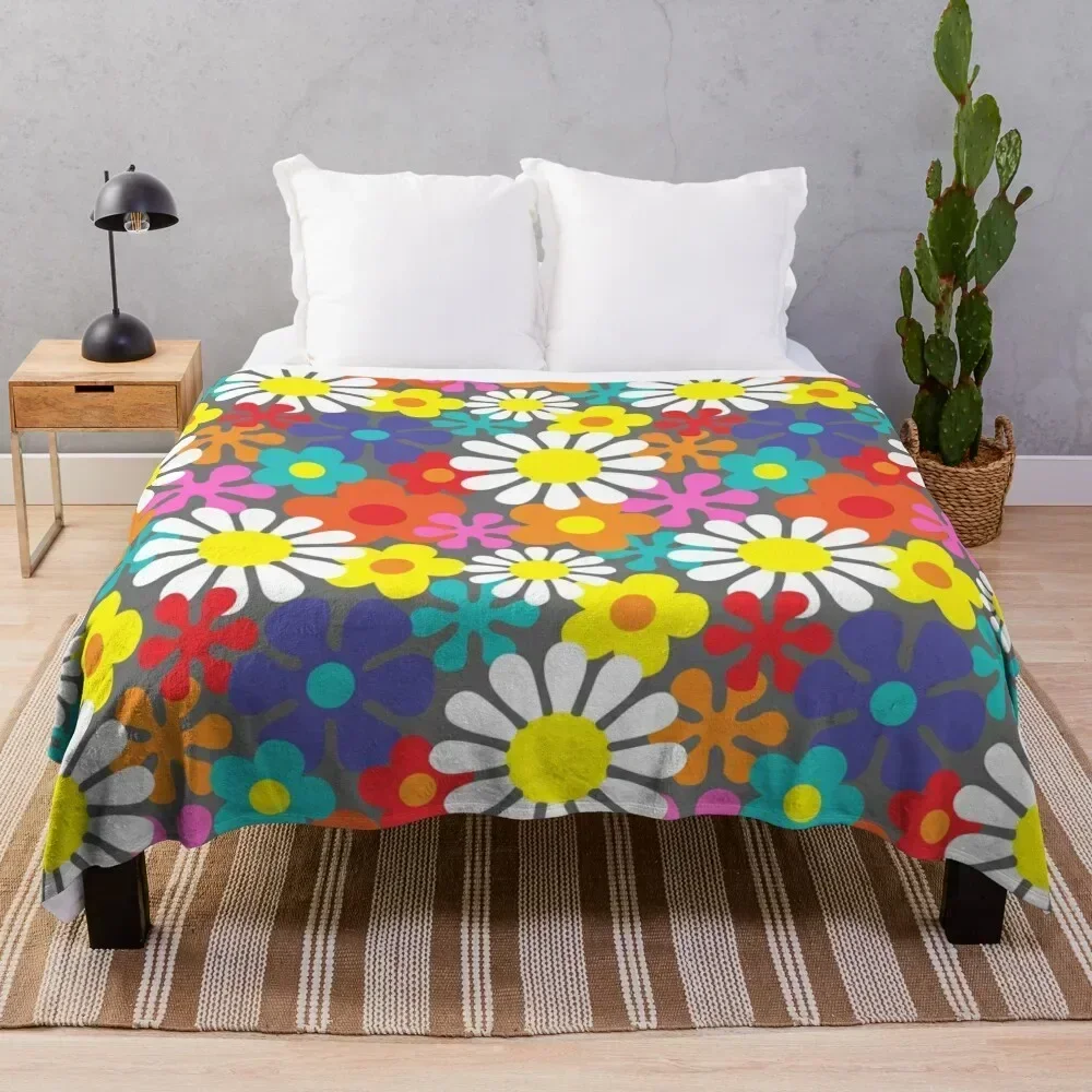 

Funky Hippie Flower Power Pattern Throw Blanket All Weather Soft Throw Blanket for Sofa