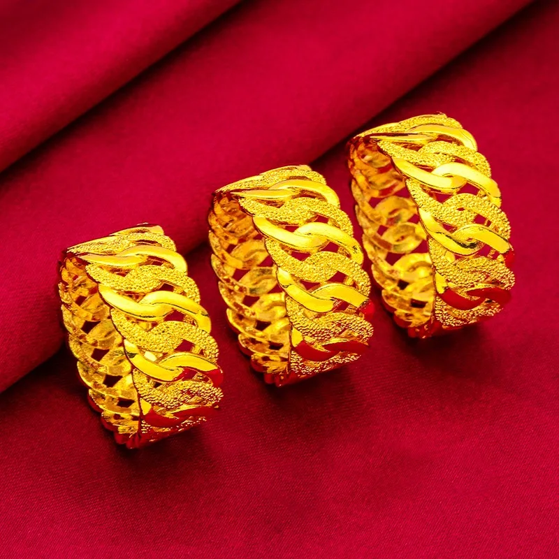 9999 24K Pure Gold Casual Gold Ring Kaleidoscope Plain Band Fashion Women's Ring Gold Jewelry Accessories