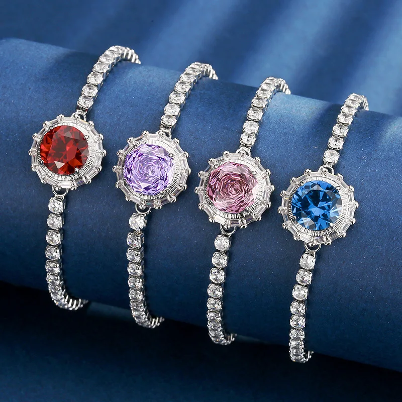 

New Autumn/Winter European and American Vintage Colorful Gemstone Corundum Spinel Bracelet for Women, Main Stone 10mm