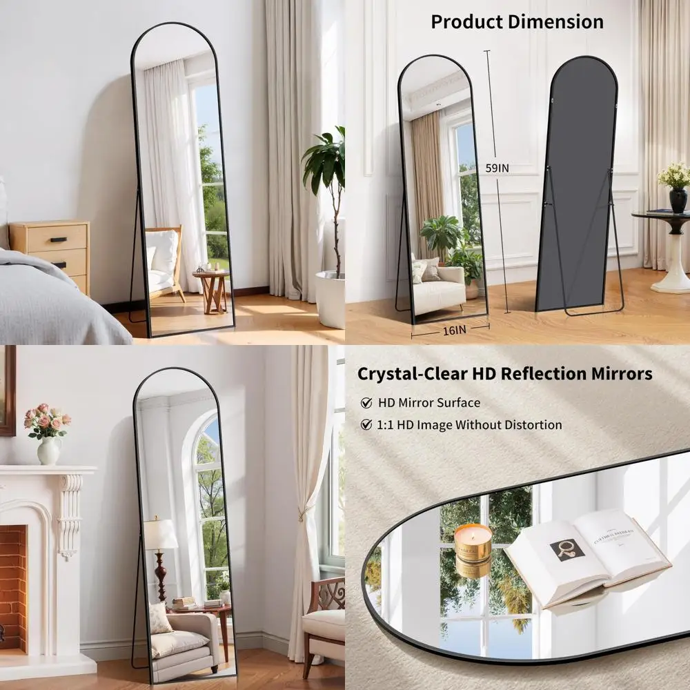 Full Length Floor Mirror 59x16, Freestanding Aluminum Body Mirror for Wall or Bedroom, Hanging or Leaning Option, Ideal for Home