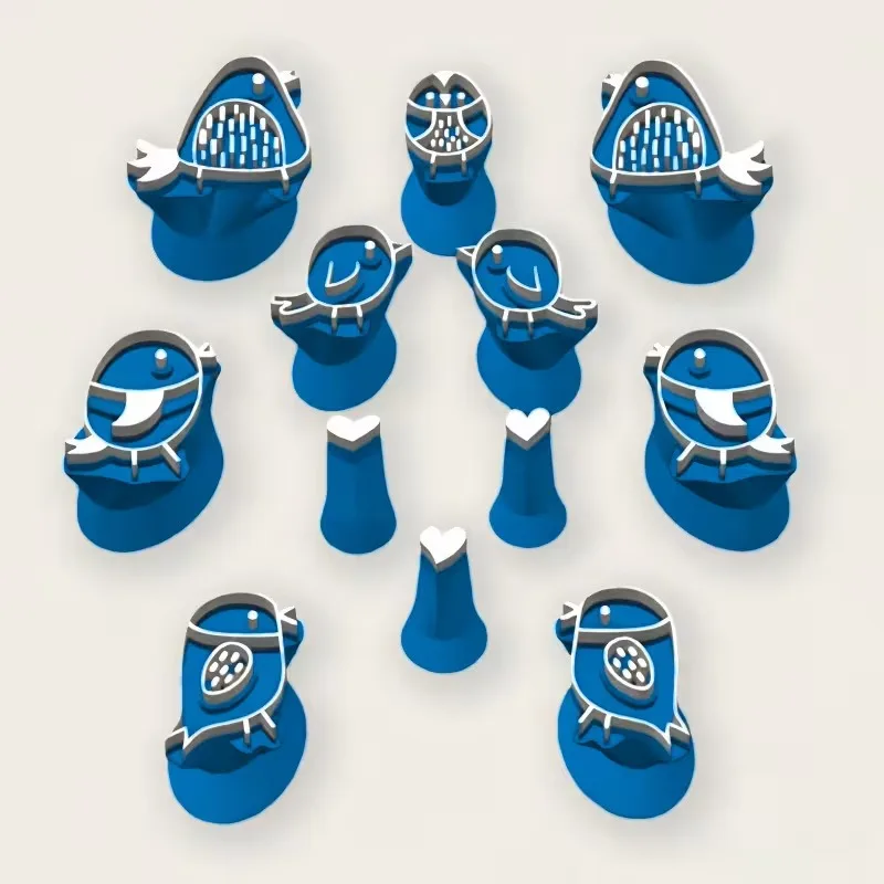 1set Clay Stamp Set Multi Shapes Bird and Heart Pattern DIY Pottery Stamps Plastic Craft Tools for Art Creation