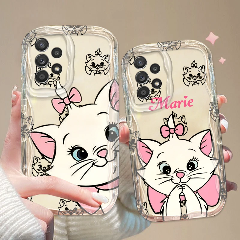 Disney Marie Cat Wave Oil Transparent Cover For Samsung Galaxy A55 A73 A72 A71 A54 A52 A51 A50 A35 A34 A33 A31 Phone Case