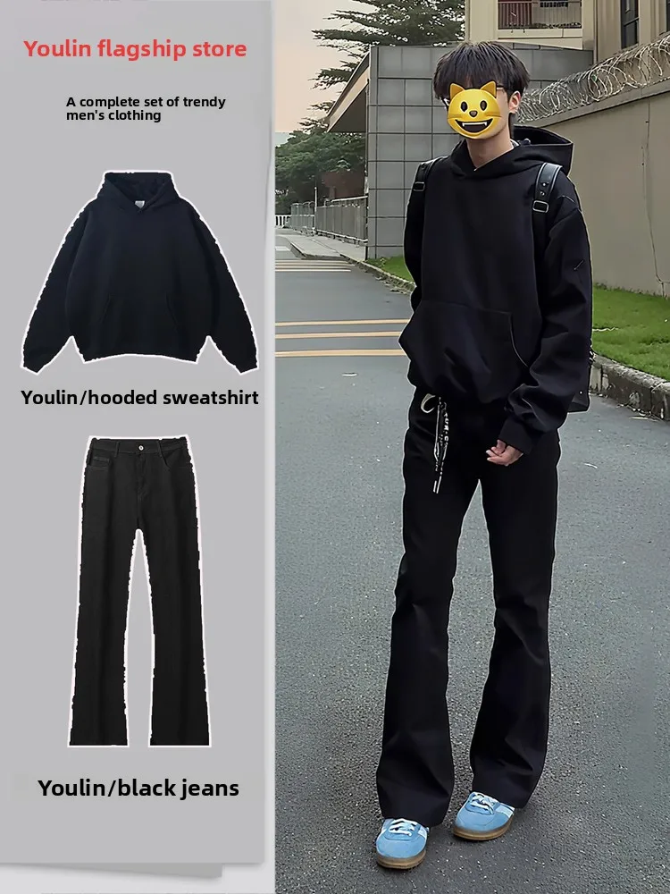 

Комплект худи Cleanfit Bla для мужчин: OOTD, плотный американский худи-куртка Clete 520 г, свободный крой, длинный рукав, молодежный стиль