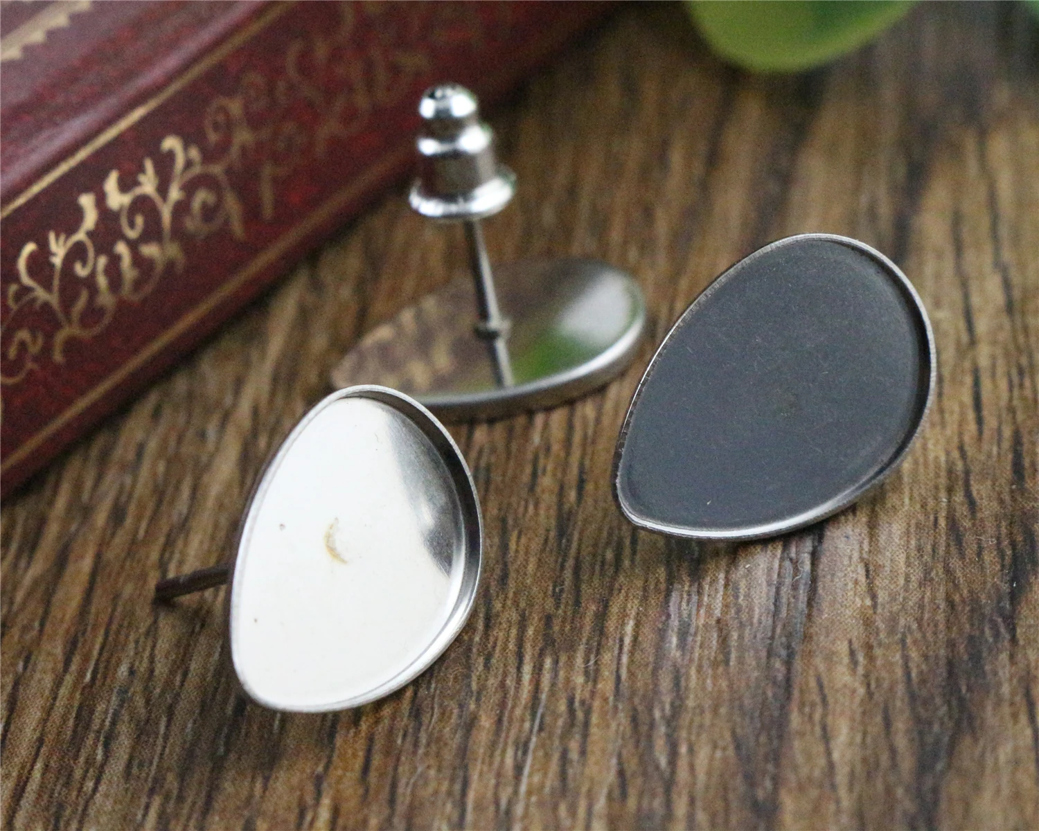 ( No Fade ) 10x14mm 20pcs/Lot 316 Stainless Steel Drop Earring Studs,Earrings Blank/Base,Fit 10*14mm Drop Glass Cabochons-T7-28