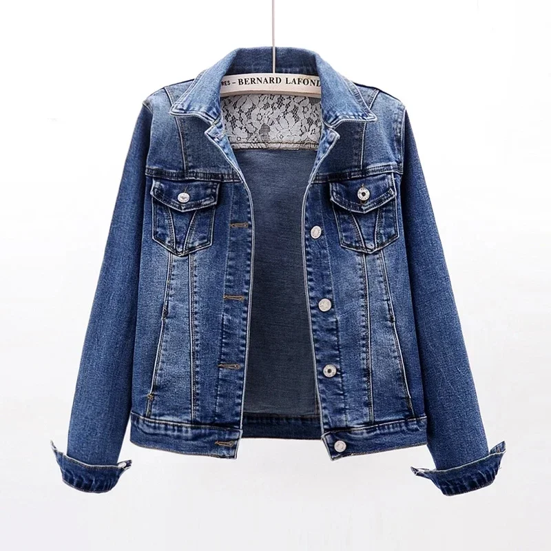 

Pop Korean Elasticity Slim Denim Jacket Women Long Sleeve Outwear Chaqueta Mujer Spring Vintage Female Basic Coat Woman Clothes