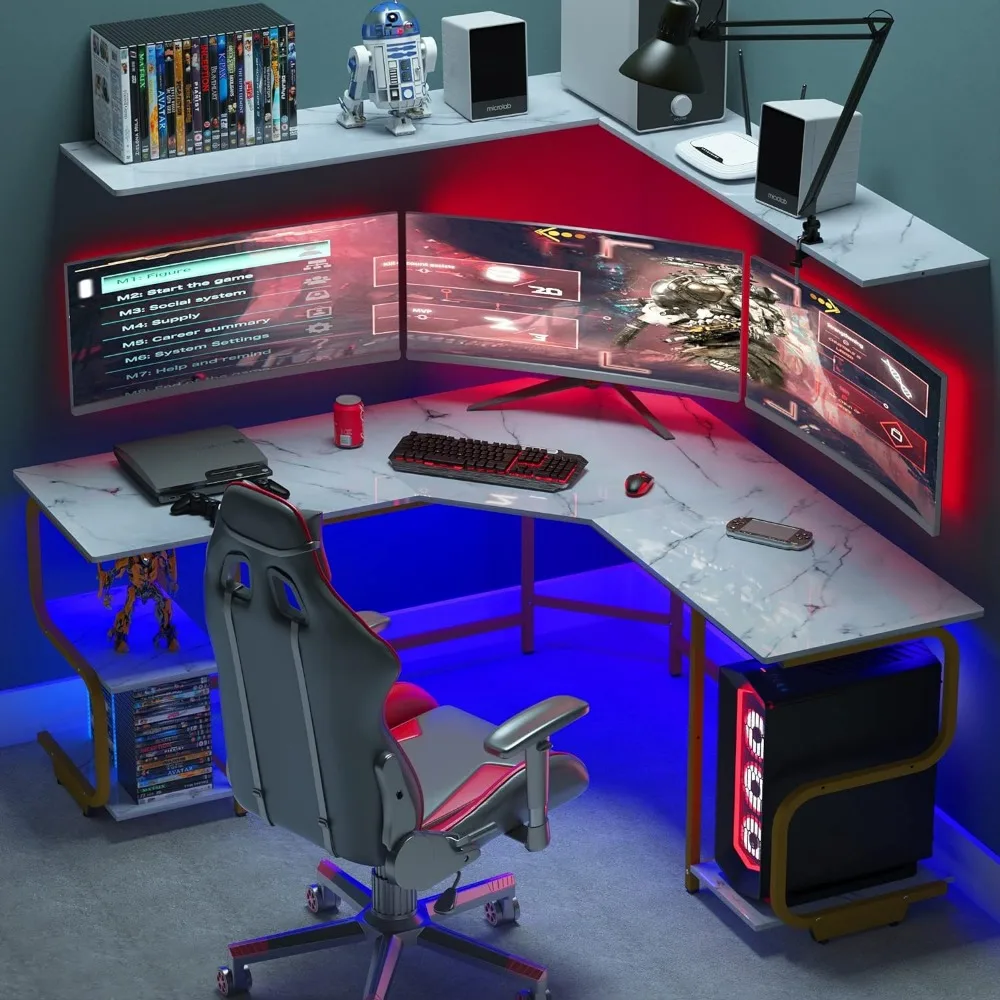 Escritorio moderno en forma de L con estantes, escritorio de computadora de 64,84 ", escritorio de juegos para oficina en casa, escritorio de esquina
