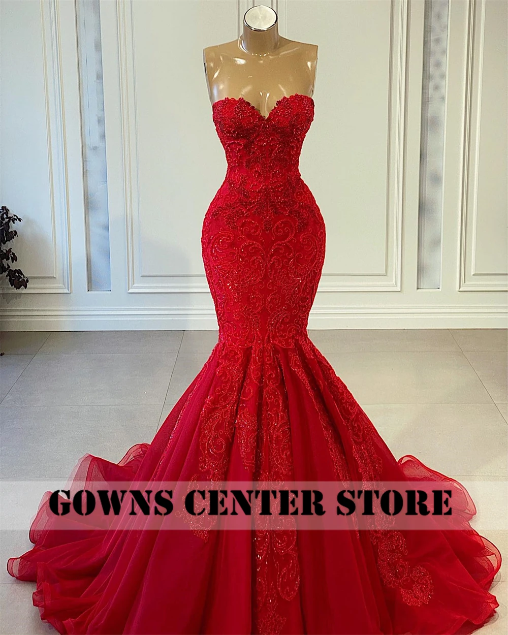 Red Beaded Lace Applique Mermaid Wedding Dress Dubai Vestido De Noiva Luxury Sweetheart Engagement Dress Middle East Customized