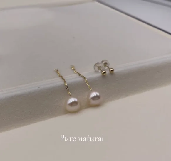 

18k gold pearl earrings drop earrings for women detachable pearl earring