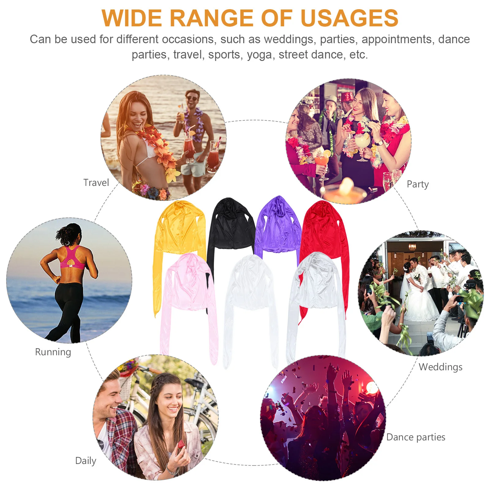 

7Pcs Silky Durags Long Tail Silk Head Wrap Wide Strap Breathable Moisturizing Men Durag Silk Durag