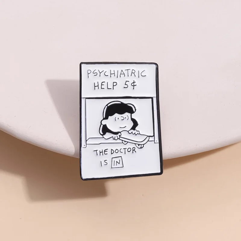 Peanuts Enamel Pin Psychiatric Help 5c The Doctor Is In Brooch Pin For Women Badges Pin Brooches Jewelry Accessories Gifts