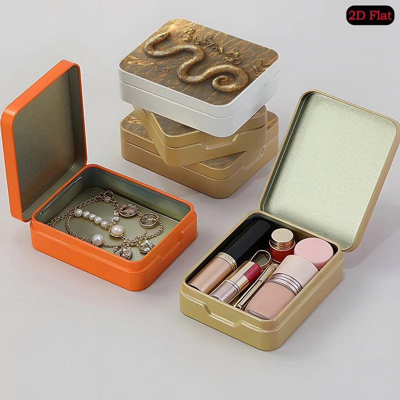 Golden Snake Relief Theme Office Desktop Organizer Flip Top Metal Tin Box, UV Printed Custom Tin Box, Bookshelf Ornament