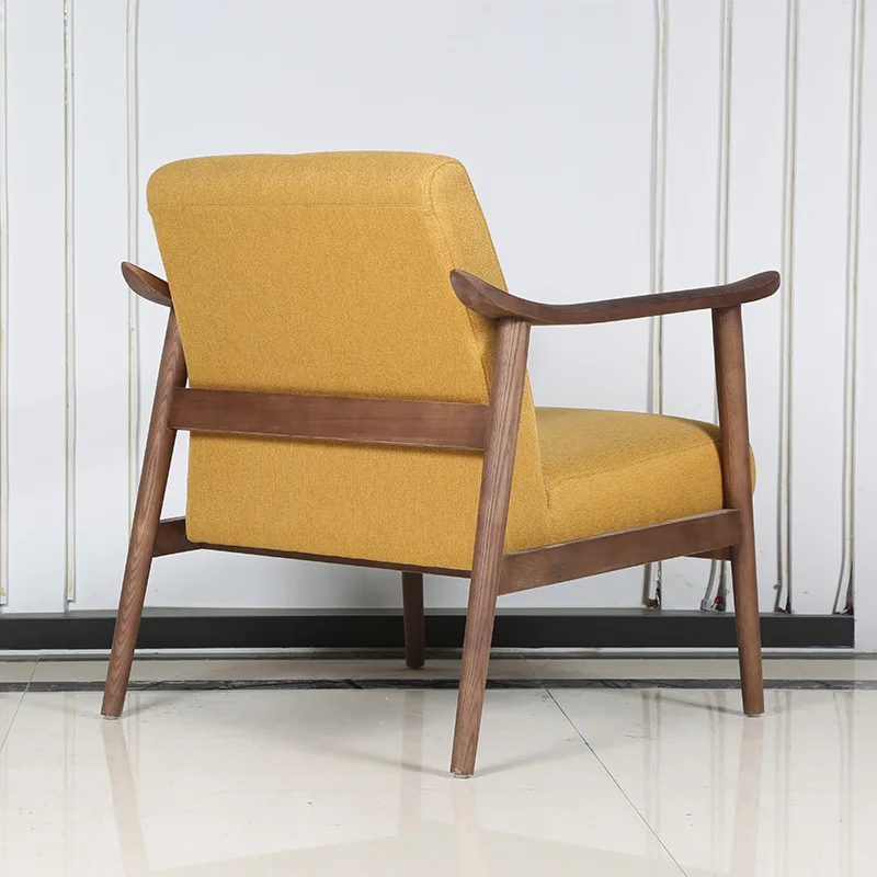LTT Nordic Single Sofa Chair Fabric Soft Bag Simple Solid Wood Cafe Reception Leisure Chair