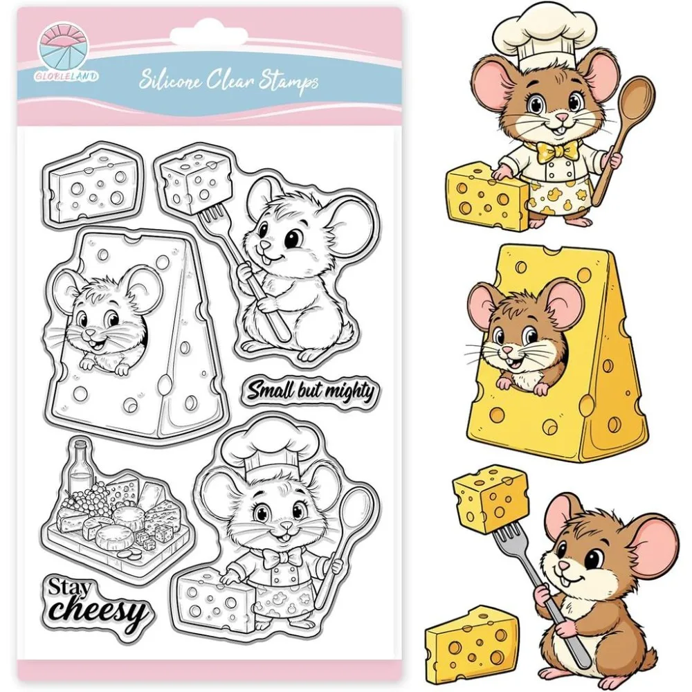 1 Stück Cartoon-Mäuse-Käse Transparente Stempel für Kartenherstellung Lustige Maus-Käse Transparente Stempel „Stay Cheesy“ Siegelstempel