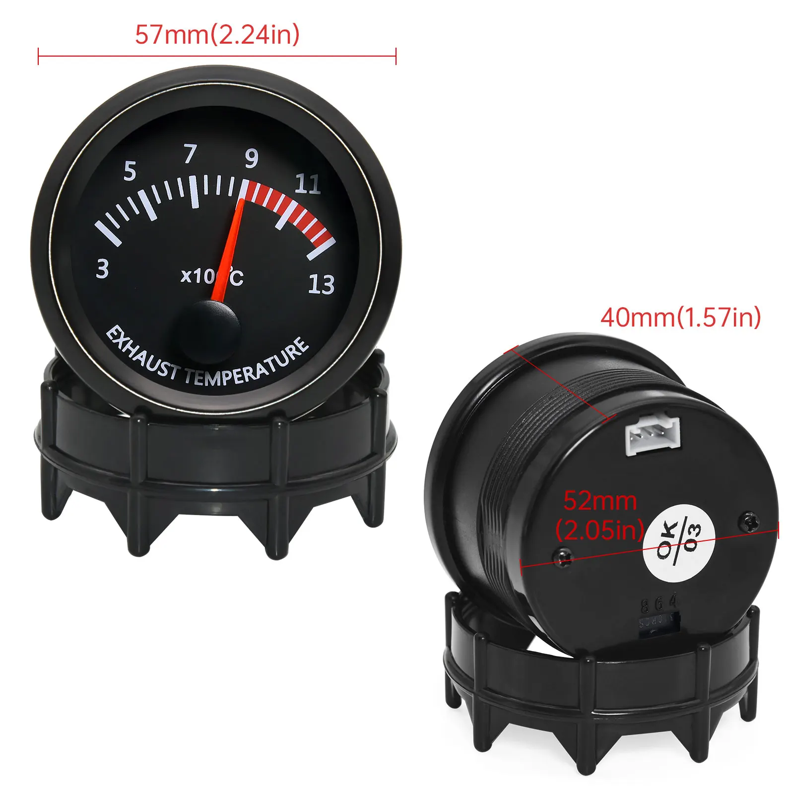 Car Auto Exhaust Temp Gauge 300~1300 Celsius 12V 52mm 2