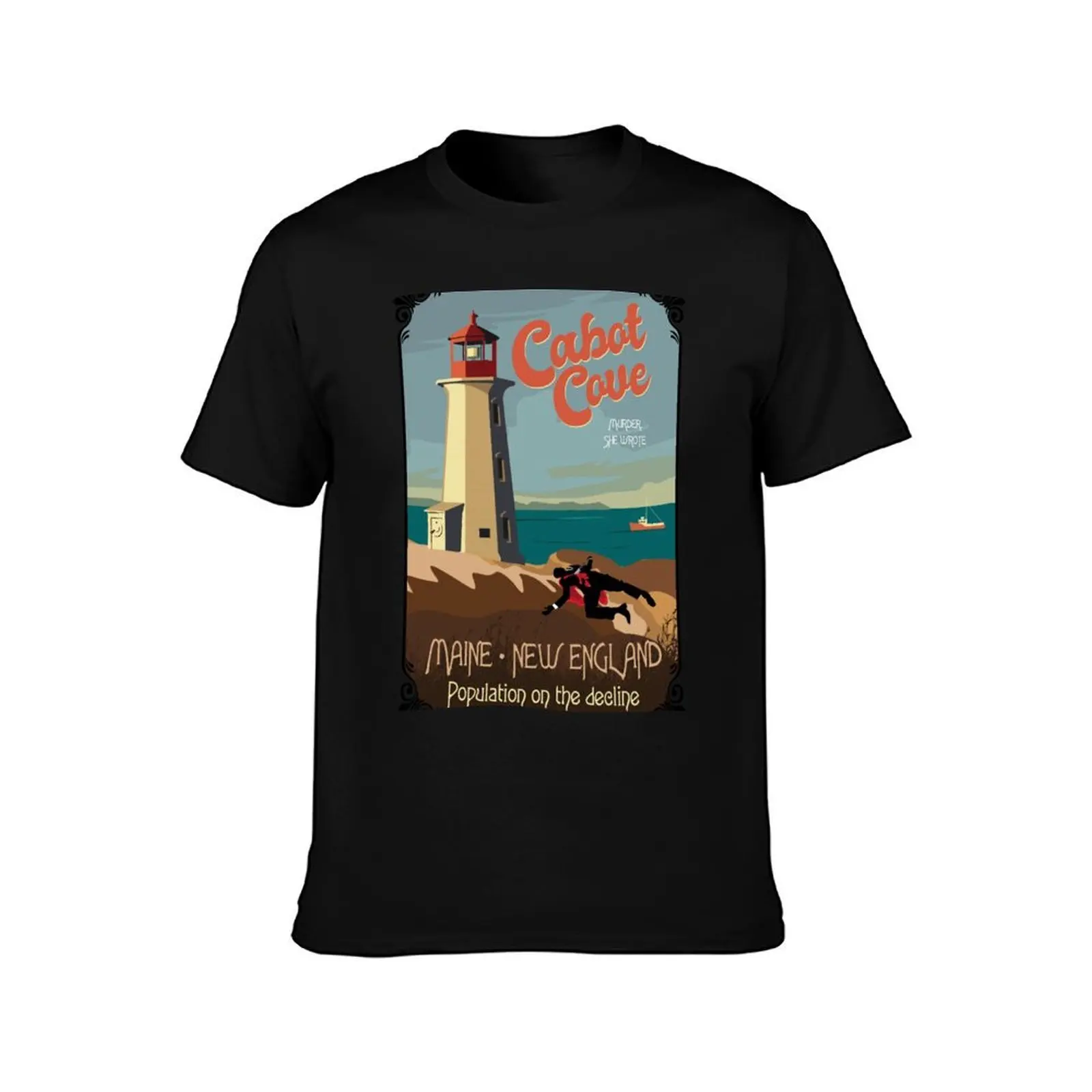 Cabot Cove Light house, Population on the decline Fancy boarder T-Shirt Construction Work Tee Shirt T-Shirt