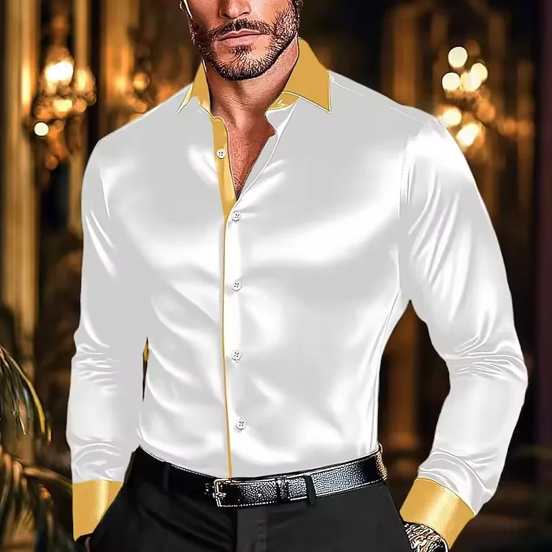 

2025 Men's Shirts Casual Shirts Disco Shirts Performance Wedding Black White Burgundy Green Long Sleeves Lapel Clothing XS-6XL