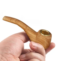 Solid Wood Tobacco Pipe Retro Handmade Wooden Pipe Alloy Herb Smoke Pot Portable Durable Smoking Pipe For Beginner Men's Gadgets