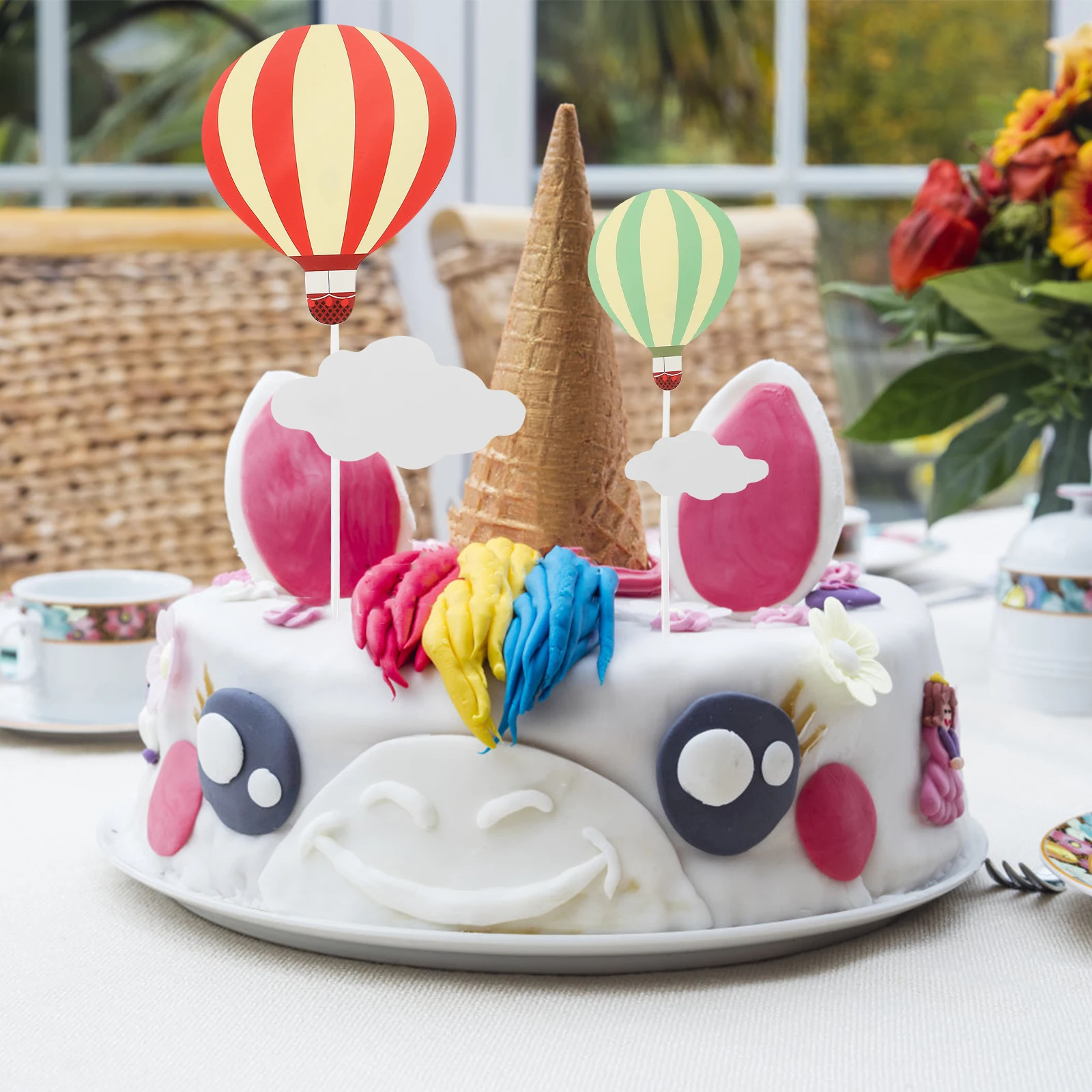 

White Cloud Hot Air Balloon 10 Pairs Cupcake Topper Picks Cake Toppers Birthday Party Decorations Lollipop Sticks