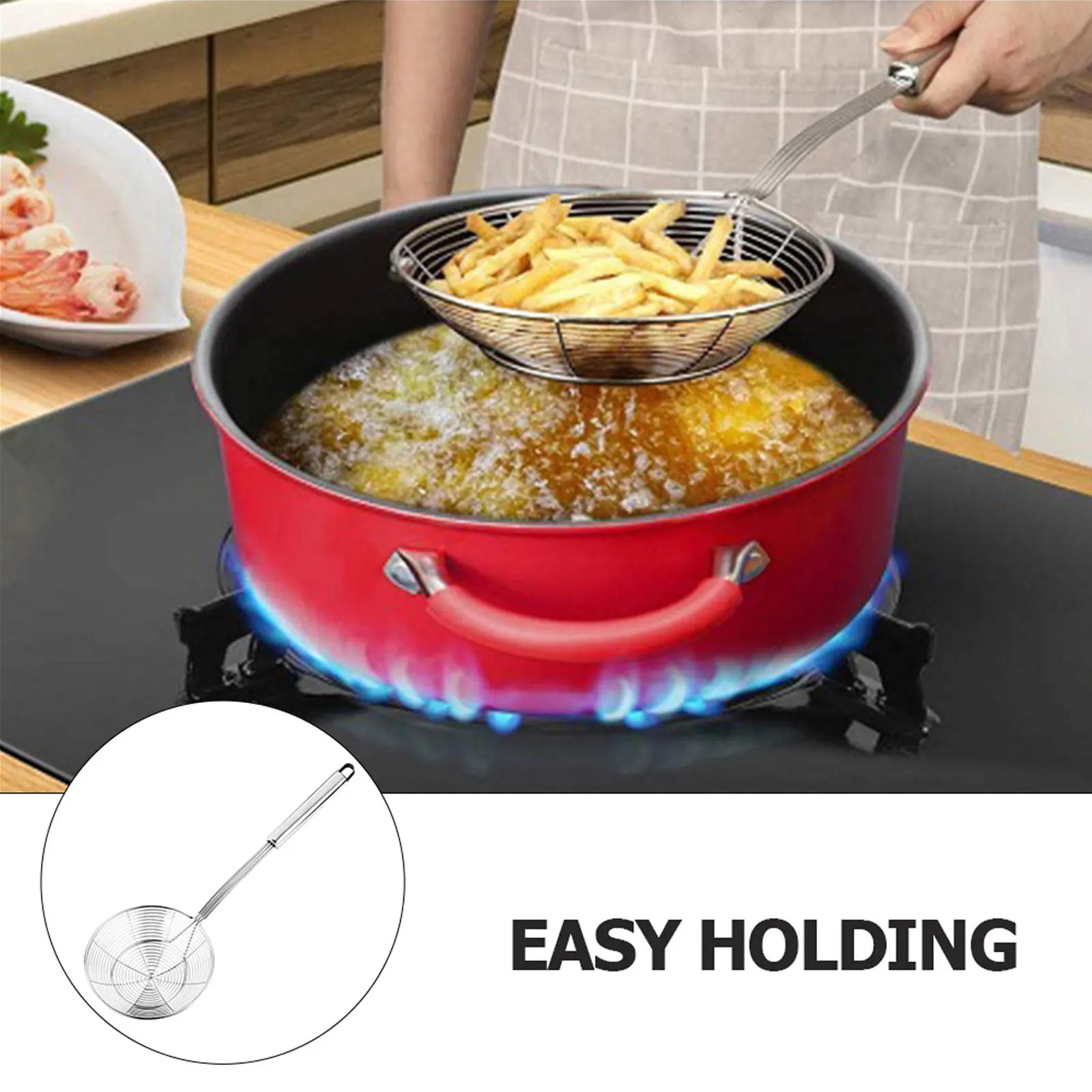 

Stainless Steel Spider Strainer Skimmer Long Handle Kitchen Tool Heat Resistant Ergonomic Design Perfect Chips Vegetables Meats