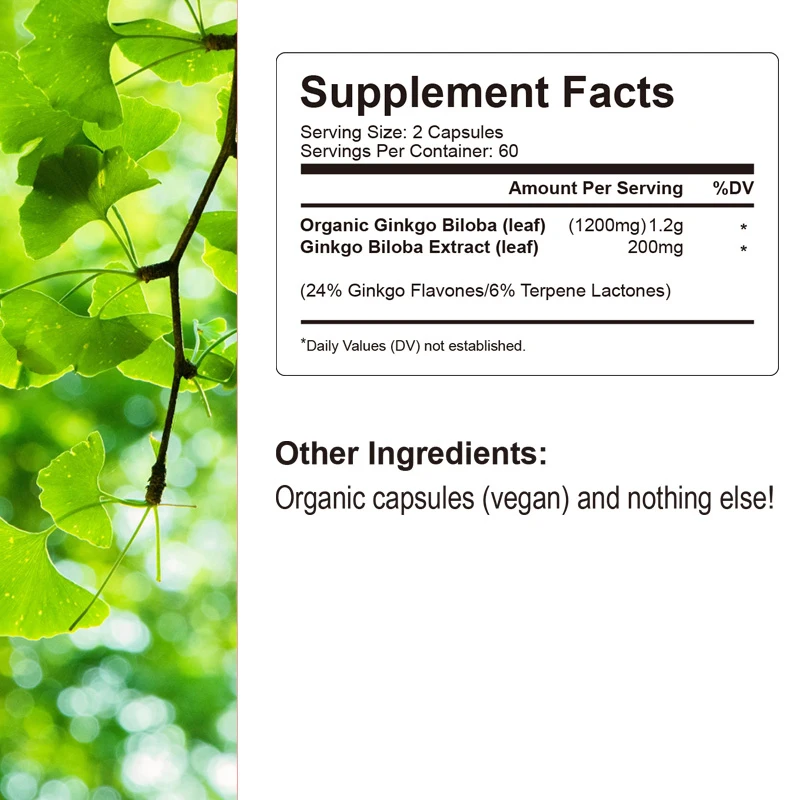 Ginkgo Biloba - Brain Health,  Memory Support, Concentration, Help Keeps Alert and Sharp, Non-GMO