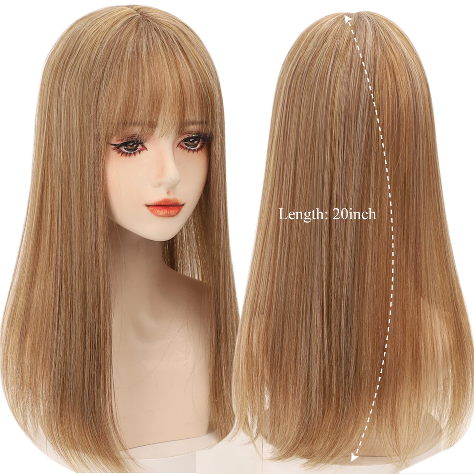 20inch Hair Toppers with Bangs for Women Synthetic Top Hairpieces Wigs Long Striaght Clip in Hair Extension Increase Hair Volume