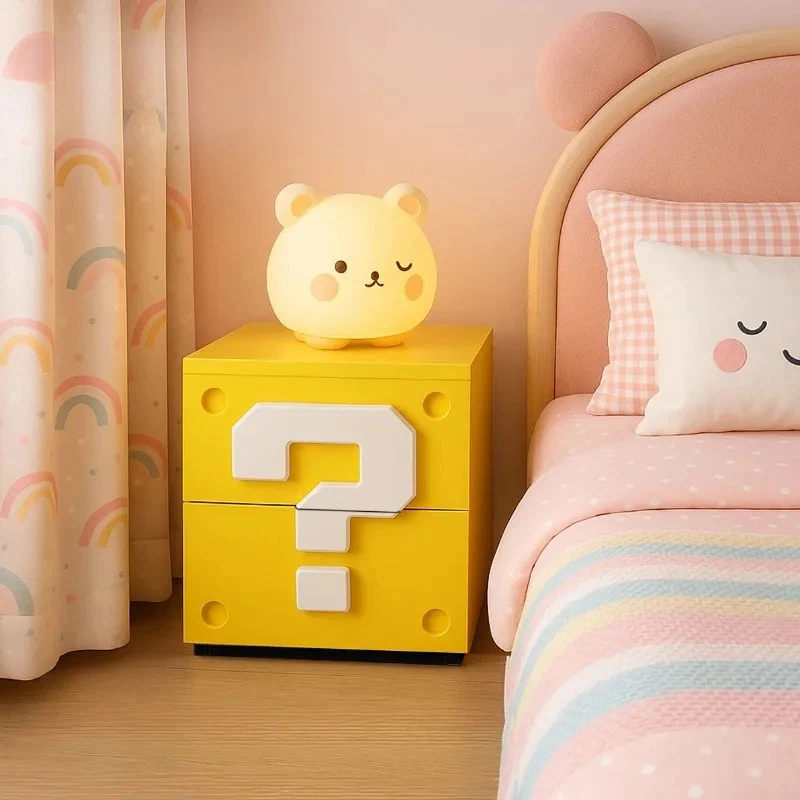 *Solid Wood Free Combination Cartoon Question Mark Brick Cabinet Bedside Table Shoe Bench Cartoon Creative Bedside Table