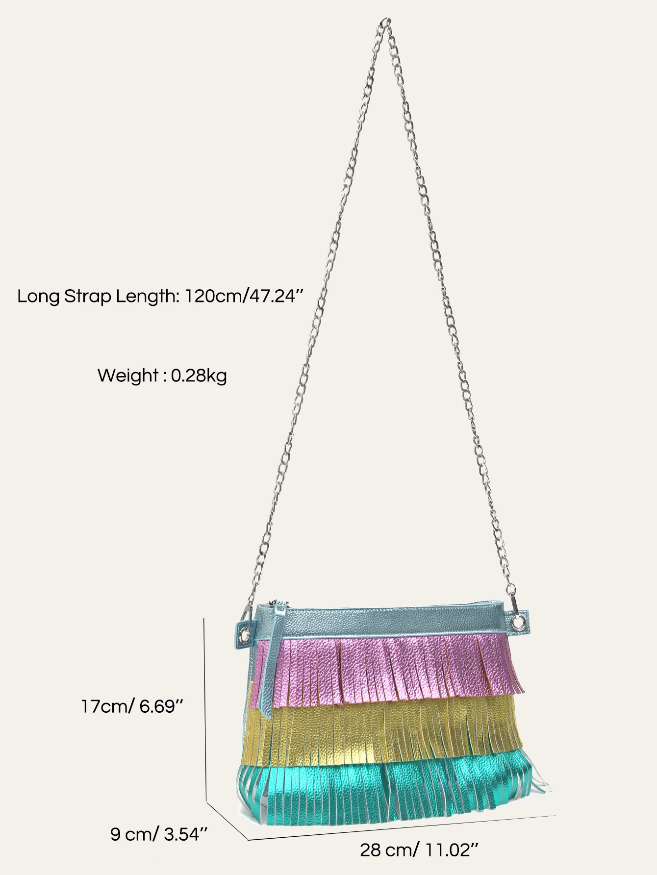 CEZIRA Luxury Design Metallic PU Vegan Leather Colorful nappa Fringe Handbag Women Fashion Chic Chain Shoulder Cross body Bag