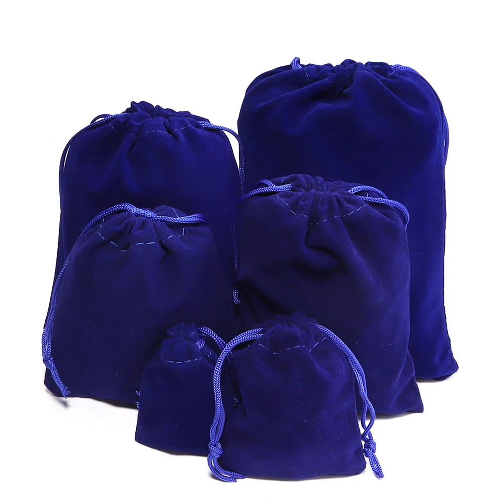 5-10pcs Sapphire Blue Soft Velvet Drawstring Bag Jewelry Pouch For Wedding Party Candy Gift Packaging Ornaments Storage Pocket