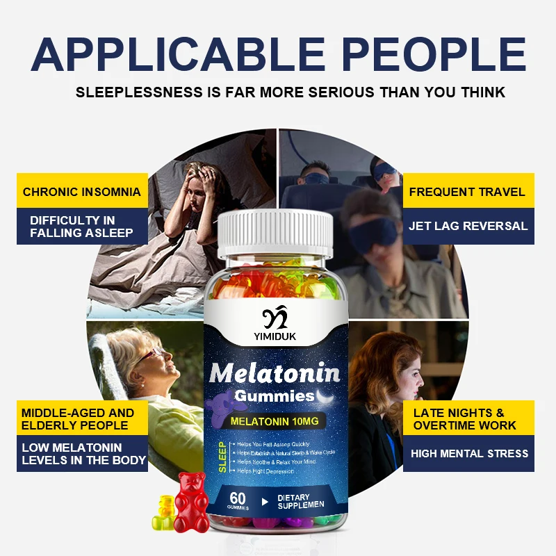 Melatonin Gummies 10 mg Adult Sleep Supplement Help Deep Sleep Save Relieve Insomnia Melatonin for Audlt Middle-aged Elderly