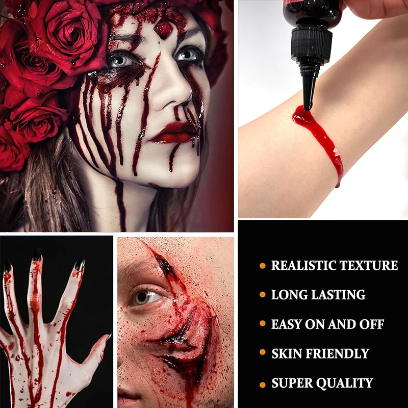 50 مللي دم مزيف ، زجاجة ضغط مدببة ، جل واقعي مقاوم للماء وغير سام لمكياج الهالوين زي تنكري خاص لجرح FX #4