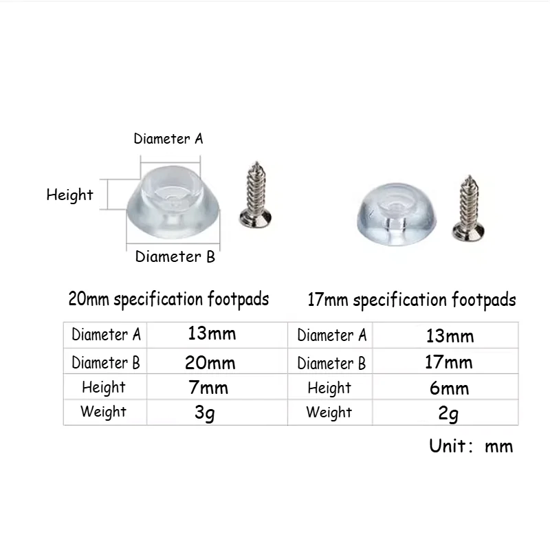 17mm 20mm Transparent Silicone Pad Feet Caps for Chair Furniture Legs Protector Pad Non-slip Pads Soft Shockproof Skid Glide