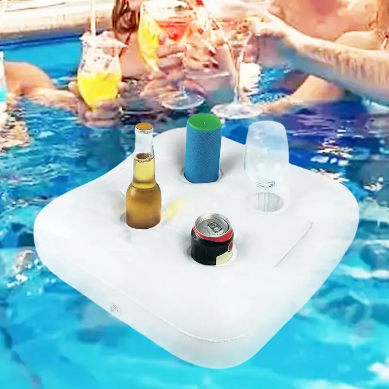 Soporte inflable para bebidas, vaso flotador de gran capacidad para piscina, puede sostener 4 botellas, soporte para bebidas de piscina y bañera de hidromasaje