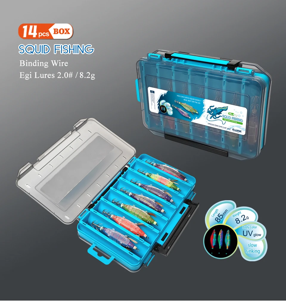 Neue 14pc Webfoot Octopus Egi Angeln Locken Tintenfisch Jig Egi Haken Künstliche Gebündelt Leuchtende Tintenfisch Köder Holz garnelen für Angeln – Detail 9