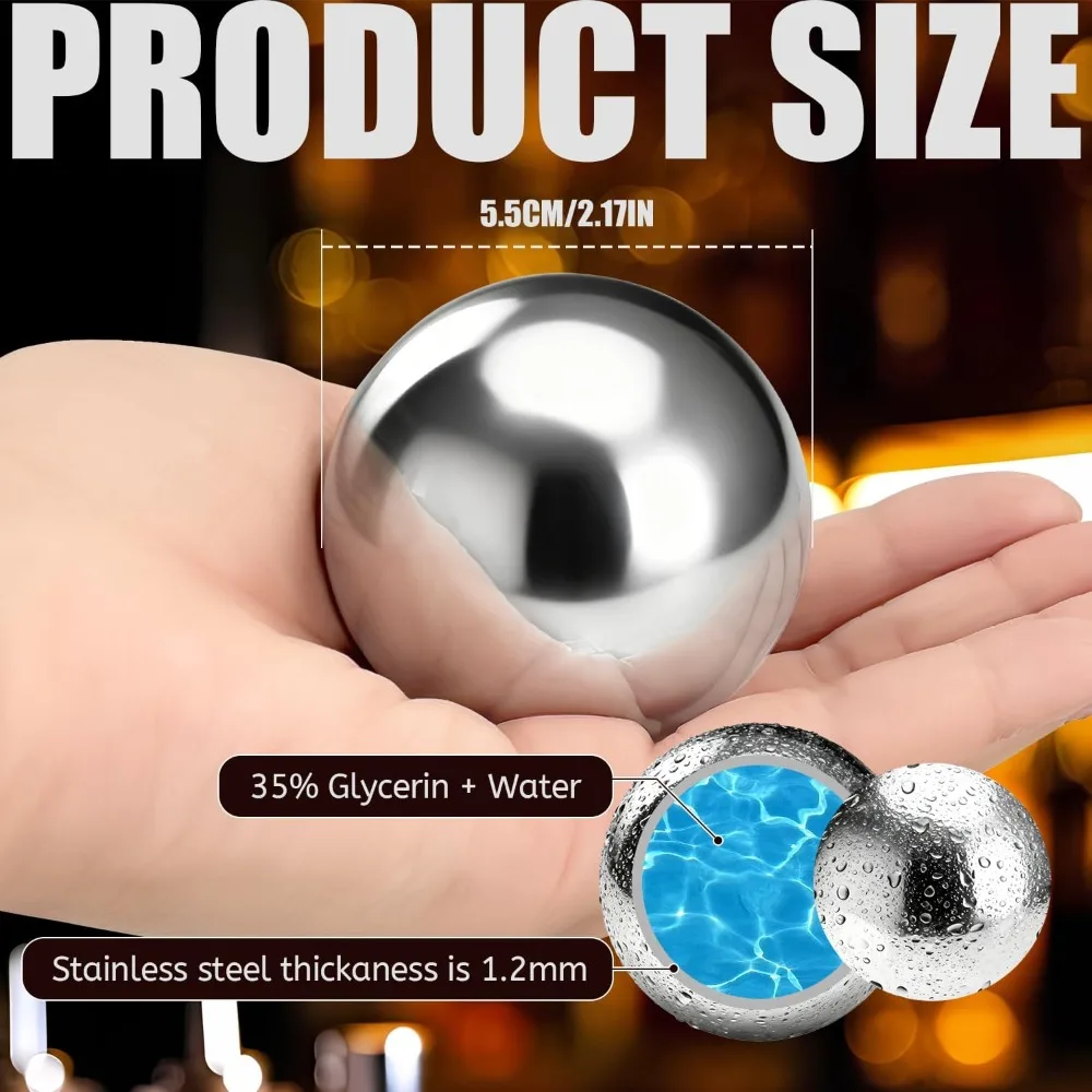 Reusable Ice Cubes & Metal Chilling Stones 304 Stainless Steel Whiskey Balls XL Extra Large Whiskey Ice Stones,Whiskey Gifts